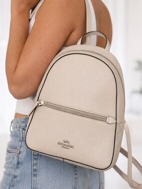 Authentic Coach Pebbled Leather Mini Backpack in Light Beige